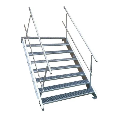 SRM Design Außentreppe 8 Stufen Stahltreppe mit Geländer - Robuste Stahltreppe für den Außenbereich mit 8 stabilen Stufen und beidseitigem Geländer. Ideal für Garten und gewerblichen Einsatz, leicht montierbar und korrosionsgeschützt.