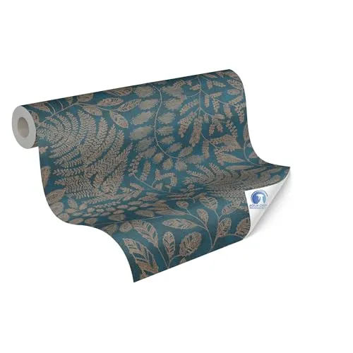 living walls Vliestapete DesignDrop Floral Blau Braun Metallic - Hochwertige Vliestapete mit floralem Design, ideal für Wohnzimmer, Schlafzimmer oder Küche. Leichte Verarbeitung ohne Einweichzeit und rückstandslos abziehbar.