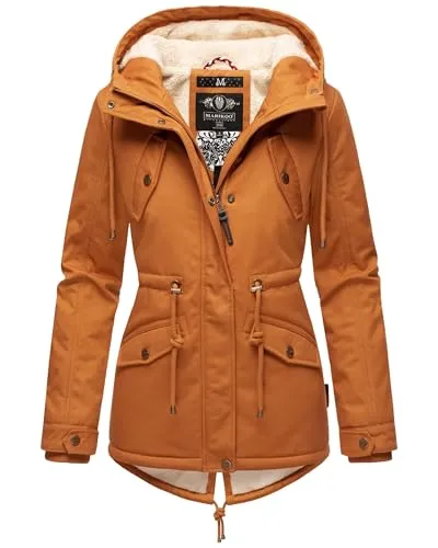 MARIKOO Damen Winterjacke Manolya Rusty Cinnamon - Funktionsjacke mit kuscheligem Teddyfell-Futter, ideal für kalte Tage. Der modische Baumwollparka bietet einen schlanken Schnitt und ist vielseitig kombinierbar.