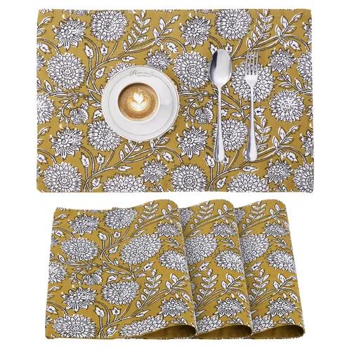 4er Set Tischset mit Blumenmuster 4 Tischsets aus Baumwolle 4x Boho