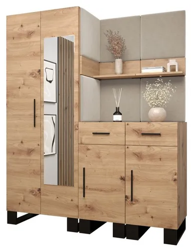 ABIKS MÖBEL Garderoben-Set ARTIN - Moderne Garderobe mit gepolsterten Paneelen - Das ARTIN-Garderoben-Set bietet elegantes Design und viel Stauraum. Mit modernen Polsterpaneelen, die schallabsorbierend wirken, ist es ideal für Ihren Flur. Robuste Bauweise mit Laminatplatte für langanhaltende Nutzung.