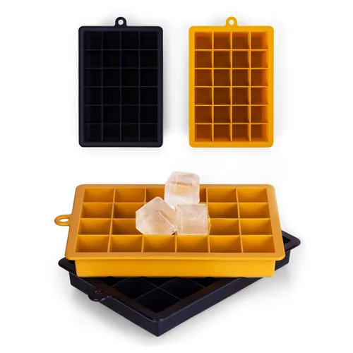 Blumtal Eiswürfelformen Silikon 2x24er - Eiswürfelform - Silikon Eiswürfelform für Eiswürfel 2,6 cm - 2 x Eiswürfelformen in M - BPA freier Ice Cube Maker 2x - Black Blue und Spicy Mustard