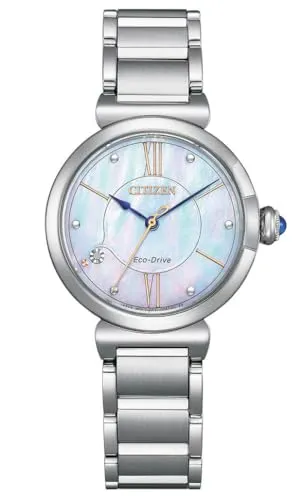 Citizen L Serie Damenuhr EM107083D mit Diamant-Akzenten - Armbanduhren: Elegante Damenarmbanduhr aus Edelstahl mit Solar-Uhrwerk, Saphirglas und stilvollem Perlmutt-Zifferblatt, ideal für besondere Anlässe.
