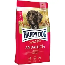 Happy Dog Sensible Andalucía 4kg - Weizenfreies Hundefutter - Hunde-Trockenfutter mit zartem Iberico-Schwein und erlesenem Gemüse, besonders magenfreundlich und ideal für empfindliche Hunde. Basierend auf dem Happy Dog Natural Life Concept®.