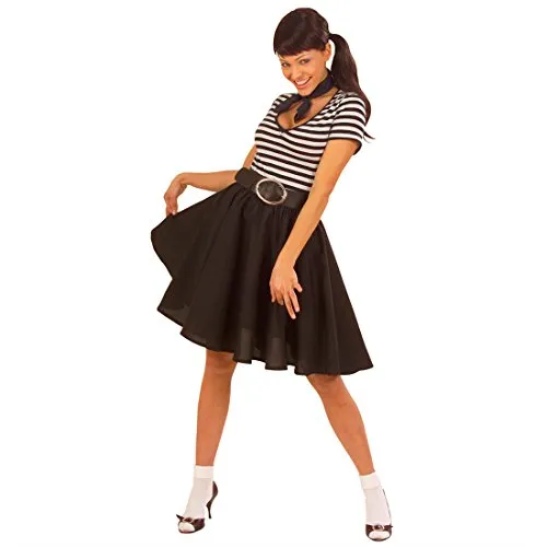 Amakando Rockabilly Rock Rock `n` Roll Tellerrock schwarz, Knielang 50er Jahre Faltenrock Grease Retro Damenrock Vintage Tanzrock Fifties Frauenrock Mottoparty