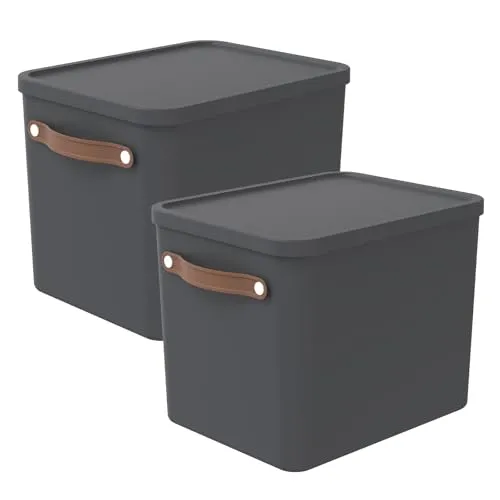 ROTHO MALOJA Aufbewahrungsbox 27 l, 2er-Set - Praktische Aufbewahrungsboxen aus 98% recyceltem Kunststoff, ideal für Dokumente bis C4, mit ergonomischen Griffen und pflegeleichtem Design für einen ordentlichen und nachhaltigen Raum.