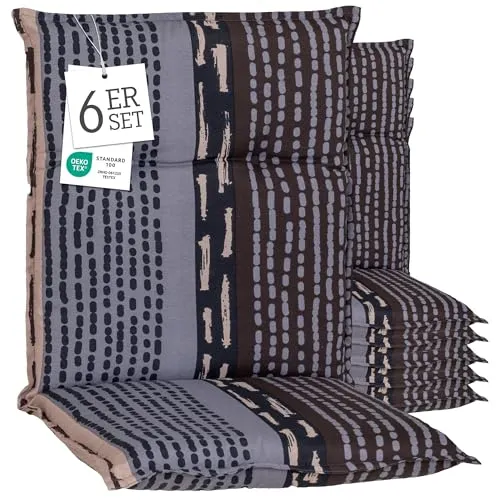 Beo® Barcelona Niedriglehner Gartenstuhlauflagen 6er Set | Waschbar | Atmungsaktiv | UV-beständig | Extra Dicke Sitzkissen für Komfort - Hochwertige Gartenstuhlauflagen für entspannte Stunden im Freien. Der robuste Materialmix sorgt für ein angenehmes Sitzgefühl und ist ideal für Balkon und Garten. Handgefertigt in Europa für Qualität und Langlebigkeit.