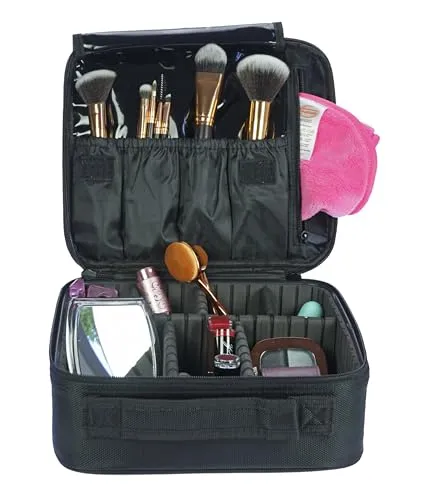 Fantasia Beauty® Kosmetiktasche Schwarz – Groß & Vielseitig mit Organizer-Einteilungen – Schminktasche Perfekt für Reisen & Alltag – Beauty Case für Damen – Make-Up Tasche mit Verstellbaren Fächern