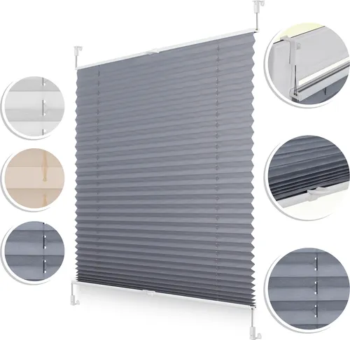 Plissee Klemmfix, verspannt, blickdicht, Sichtschutz Sonnenschutz Jalousie Grau,55 cm x 130 cm (B x L)