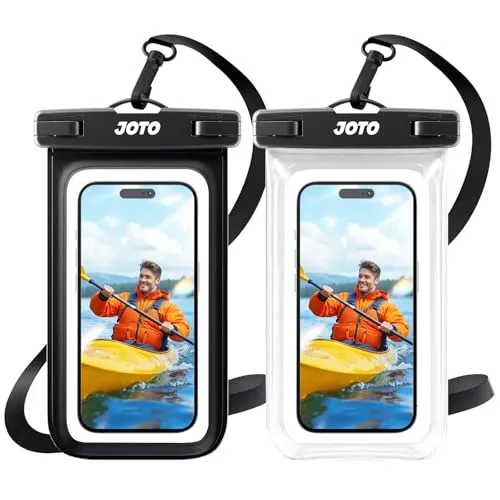 JOTO 2 Stück wasserdichte Handyhülle IPX8 Unterwasser Wasserfest Handytasche für iPhone 17 16 15 14 13 12 11 Pro Max Plus Air Galaxy S24 S23 A15 Xiaomi bis 7 Zoll Phone Case –Klar/Schwarz