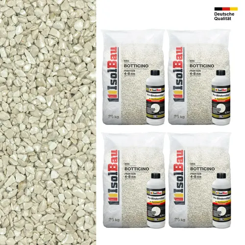Steinteppich SET Botticino 4-8mm Marmorkies 100kg + PU-Bindemittel Set für 10m²