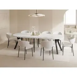 WFL Group Esstisch, Ecru, Rund, 100x76x100 cm - Moderner, ausziehbarer Esstisch für 5 bis 16 Personen, ideal für Dinnerpartys. Stabil und nachhaltig aus Buchenholz, gefertigt in der EU.