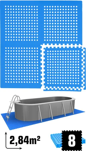 EYEPOWER 2,8 m² Poolunterlage - 8 Eva Matten für sicheren Badespaß - Fußmatten: 1 cm dicke Unterlage schützt Pools vor Schäden und sorgt für rutschfesten Einstieg. Ideal für Gartenpools auf jedem Untergrund, wetterfest und pflegeleicht.