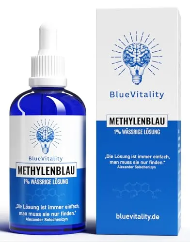 BlueVitality 100ml Premium Methylenblau 1% Lösung - Hochreine 1% Methylenblau-Lösung in 100ml Flasche, inkl. Pipette für präzise Dosierung. Unabhängig laborgeprüft und in Deutschland hergestellt, ideal für vielfältige Anwendungen.