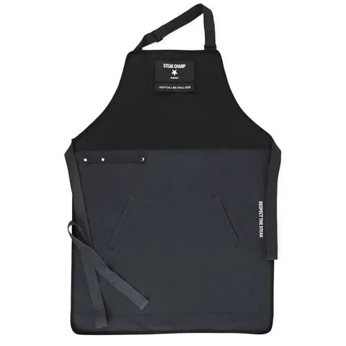 Steakchamp Grill & Bar Schürze: Robuste Koch- & Grillschürze, verstellbar, mit schmutz- und wasserabweisender Beschichtung, Aufnäher personalisierbar