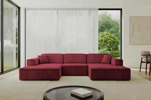 ALTDECOR Ecksofa IREA-U1-v4 in Bordeauxrot – U-Form Couch für stilvolle Wohnlandschaften - Vielseitiges U-Form Sofa mit hochwertiger Polsterung für maximalen Komfort. Ideal für gemütliche Abende mit Familie und Freunden – ein eleganter Blickfang für jedes Wohnzimmer.