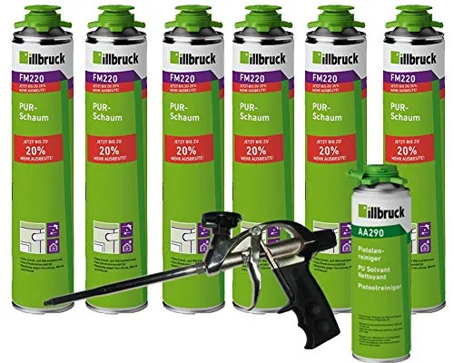 illbruck Profi Set 6x FM220 Bauschaum PUR-Schaum á 750ml Dosen + illbruck AA290 Reiniger + Schaumpistole Professionell