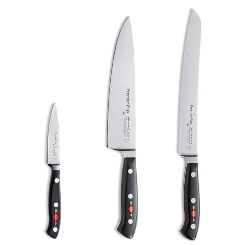F. DICK Premier Plus - Kochmesser Set 3er Set für Profis - Kochmesser Set für Profi- und Hobbyköche, gefertigt aus hochwertigem X50CrMoV15 Stahl, ergonomischer Griff für optimale Handhabung und lange Schnitthaltigkeit mit 56 HRC.