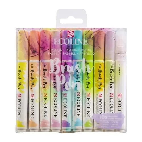 Ecoline - Set mit 9 pastellfarbenen Pinselstiften und 1 Mischstift