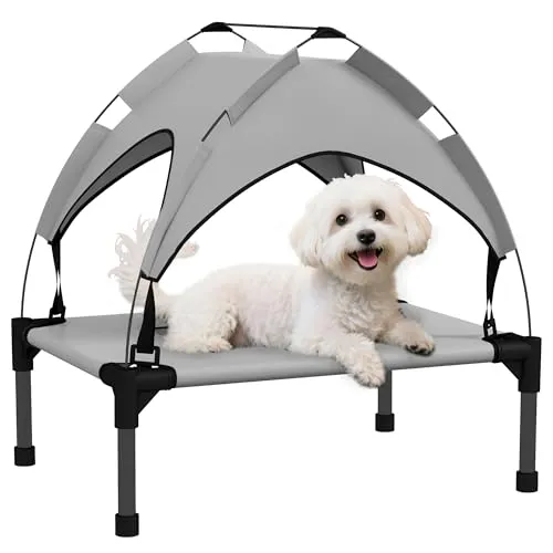PawHut Tierbett mit Baldachin für Hunde - Outdoor Hundeliege mit UV-beständigem Dach und atmungsaktivem Netzbezug, ideal für Mini- und Kleinhunde. Bietet perfekten Schutz und Komfort für entspannte Stunden im Freien.