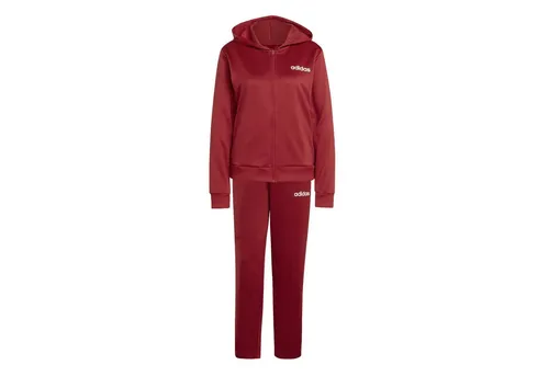adidas Women's ESSENTIALS LINEAR TRACKSUIT, Active Maroon, Größe S - Sportlicher Trainingsanzug mit durchgehendem Reißverschluss und Kapuze. Ideal für aktive Tage, bietet Komfort und Bewegungsfreiheit dank elastischem Bund und eingearbeiteten Taschen.