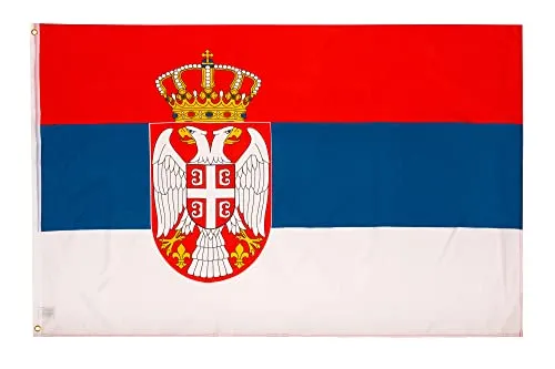 PHENO FLAGS Serbien Flagge 90x150cm - wetterbeständige Fahne mit Messingösen, 100% Polyester, robuste Doppelnaht & in lebendigen Farben - ideal für Flaggen-Liebhaber