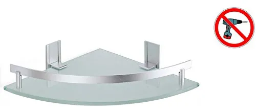 MSV Bad Eckregal Duschregal aus Aluminium und Glas – Kleben oder Bohren