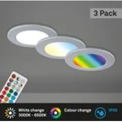BRILONER 3er Set Bad Einbaustrahler LED mit Fernbedienung - Lampen mit einstellbarer Farbtemperatur und RGB-Funktion, ideal für das Bad. Steuerung per Fernbedienung, dimmbar, Timer und Schutzart IP65 für optimale Sicherheit.
