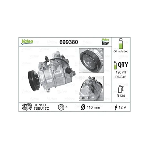 VALEO 699380 Klimakompressor für AUDI - Klimakompressor für AUDI, mit PAG-Kompressoröl, effizient und zuverlässig für optimale Kühlung im Fahrzeug.
