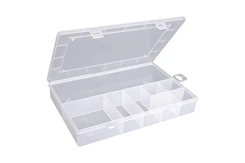 hünersdorff Sortimentskasten PP-Eco Classic mit 8 Fächern | stabile Sortierbox für Schrauben und andere Kleinteile | feste Facheinteilung | 23,3 x 33,9 x 5,8 cm, transparent