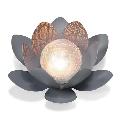 esotec LED Solarleuchte Lotusblüte 26cm mit Bruchglaskugel - Solarleuchte für den Garten mit dekorativer Lotusblüte und Bruchglaskugel, die ein romantisches Lichtspiel erzeugt. Ideal für stimmungsvolle Abende im Freien.