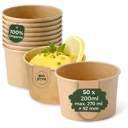 BIOZOYG 50 Stück Eisbecher Pappe 200 ml braun - umweltfreundlich, recycelbar, plastikfrei - Joghurtbecher, Papierbecher