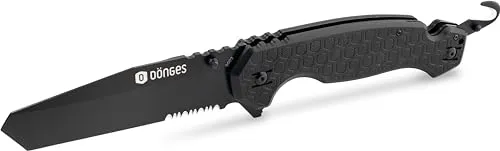 Dönges Taschenmesser Rettungsmesser Professional - Taschenmesser für Feuerwehr und Rettungsdienst, mit einhändig bedienbarer D2 Stahl-Klinge für hohe Schnittfestigkeit und Multifunktionsdesign inklusive Gurtschneider und Glasbrecher.