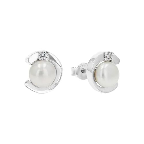 Amor Ohrstecker Damen - Elegante Gold Ohrstecker mit Süßwasser-Perlen - Ohrringe für Damen, aus 925 Sterling Silber, mit edlen Süßwasser-Perlen. Perfekte Geschenkidee für besondere Anlässe wie Geburtstage oder Valentinstag.