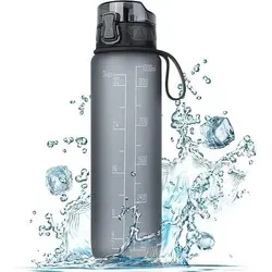 Trinkflasche 1L Sport Wasserflasche Grau - BPA-frei mit rutschfestem Gummi Grip - Praktische 1L Sportwasserflasche für Erwachsene, rutschfester Gummi Grip sorgt für sicheren Halt. Ideal für Fitness und Outdoor-Aktivitäten.