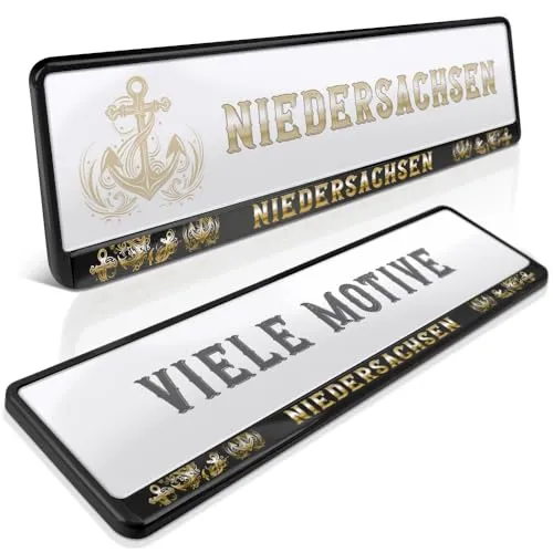 schildEVO 2 Kennzeichenhalter | Niedersachsen 07 | Anker Gold | Nordseeküste | Hannover | Friesisch | Braunschweig | Nummernschildhalter | Kennzeichenrahmen | Auto PKW Kfz | DHL-Versand
