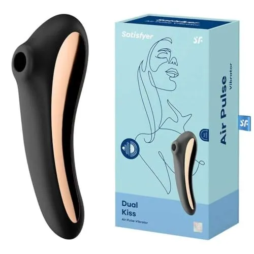 Satisfyer Dual Kiss 2:1 Vibrator + Druckwellenvibrator | Wasserdicht (IPX7) | Wiederaufladbar | Intensive Stimulation für die Frau | Medizinisches Silikon in schwarz