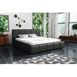 Polsterbett Bett Doppelbett GENUA Komplettset 140x200cm Kunstleder Soft Schwarz - Schwarz