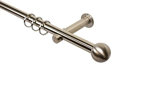 Gardinenstangen Farbe Edelstahl 16 mm Durchmesser mit Endstück Kugel, Wandmontage, Rohr aus Edelstahl, Lieferung mit Gardinenringen 240 cm (2 x 120 cm)