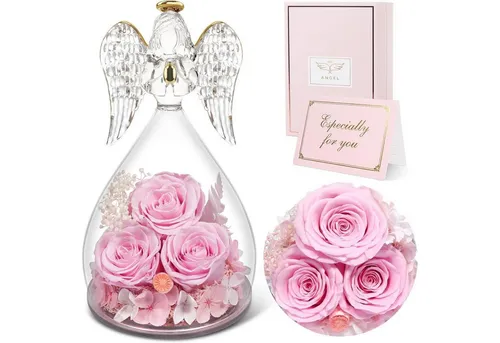 Gestecke Ewige Rose Engel Geschenk-Set 3 Ewige Rosen & Glas Engel, LuxusKollektion