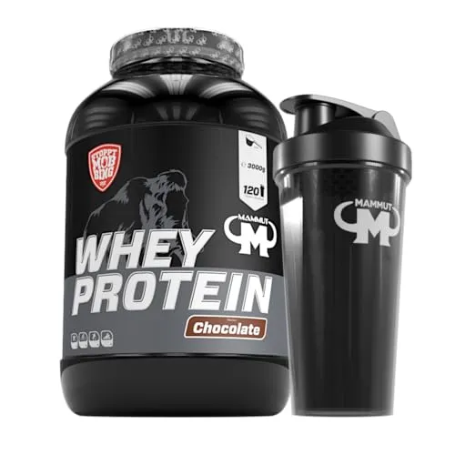 3kg Mammut Whey Protein Eiweißshake - Set Schoko mit Protein Shaker - Hochwertiges Wheyprotein für den Muskelaufbau und Erhalt. Ideal für Sportler, perfekte Löslichkeit und 27 g Protein pro Portion. Inklusive praktischem Shaker für unterwegs.