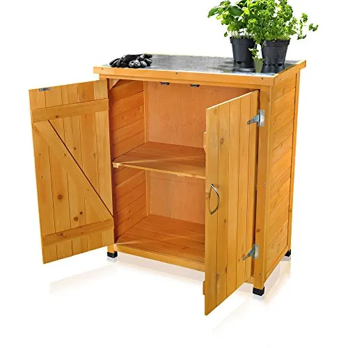 Melko Gartenschrank mit 2 Türen - Platzsparend & Wetterfest - Gartenhausschränke aus robustem Holz, ideal für die Aufbewahrung von Gartenwerkzeug. Wetterfest, stabil und kompakt (75 × 40 × 90 cm) für Terrasse, Balkon oder Garten.
