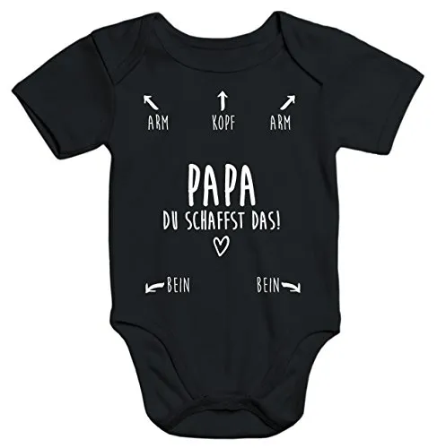 MoonWorks Baby Body Papa du schaffst das kurzarm Babybody Bio-Baumwolle schwarz 3-6 Monate