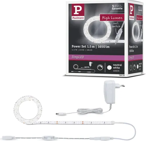 Paulmann SimpLED 78958 LED-Streifen-Komplettset 1,5m Neutralweiß - LED Streifen mit 1100lm/m, ideal zur Raumausleuchtung, inkl. Schnurdimmer und einfach zuzuschneiden für individuelle Lichtakzente.