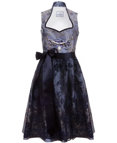 Edelnice Trachtenmode Dirndl Adriana – Exklusives Midi Dirndl mit Spitzen Dirndlschürze und Charivari - Elegantes Dirndl im Stehkragen Schnitt aus changierendem Brokatstoff mit romantischen Motiven. Inkl. luxuriöser Spitzenschürze und Charivari, perfekt für festliche Anlässe!