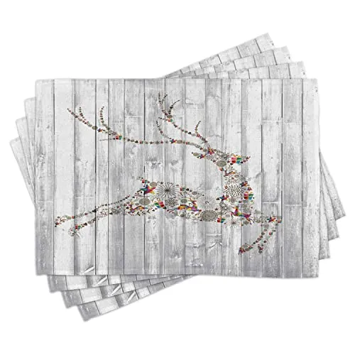 ABAKUHAUS Hirsch Platzmatten, Weihnachten Tier Rustikal, Waschbare Stoff Esszimmer Küche Tischdekorations Digitaldruck, Weiß Rot Grau