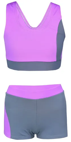 Aquarti Mädchen Sport Bikini - Racerback Bustier & Badehose grau|lila 140 - Kinder-Bademode mit hoher Bewegungsfreiheit und stylischem Racerback-Design für aktiven Wasserspaß.