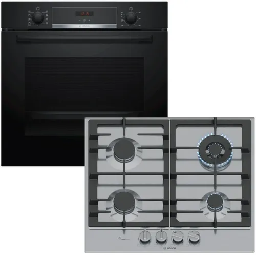 BOSCH Backofen-Set mit Hydrolyse Pizzafunktion & Gaskochfeld FlameSelect