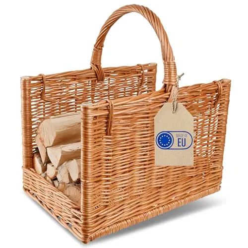Creative Home Groß Kaminkorb aus Rattan | 45 x 30 x 47 cm | Praktischer Holzkorb für Kaminholz