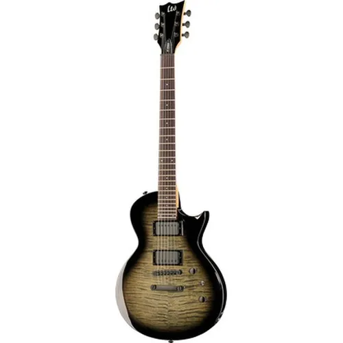 ESP LTD EC-200DX CHB - Charcoal Burst E-Gitarre - Gitarren; SC-Style E-Gitarre mit geflammter Ahorndecke und 24 Bünden für präzisen Spielkomfort und kraftvollen Klang.